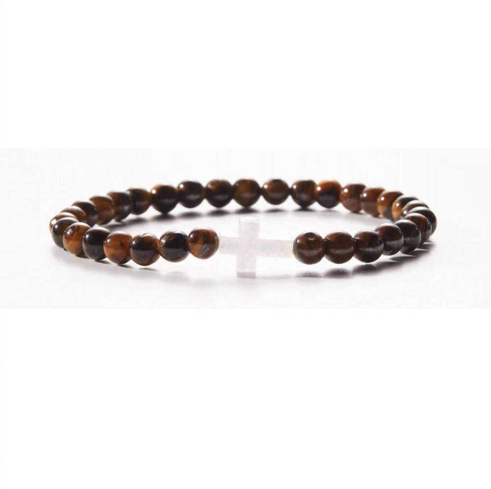 NEW HOLY WATER BRACELET men's tiger eye cross bracelet in brown